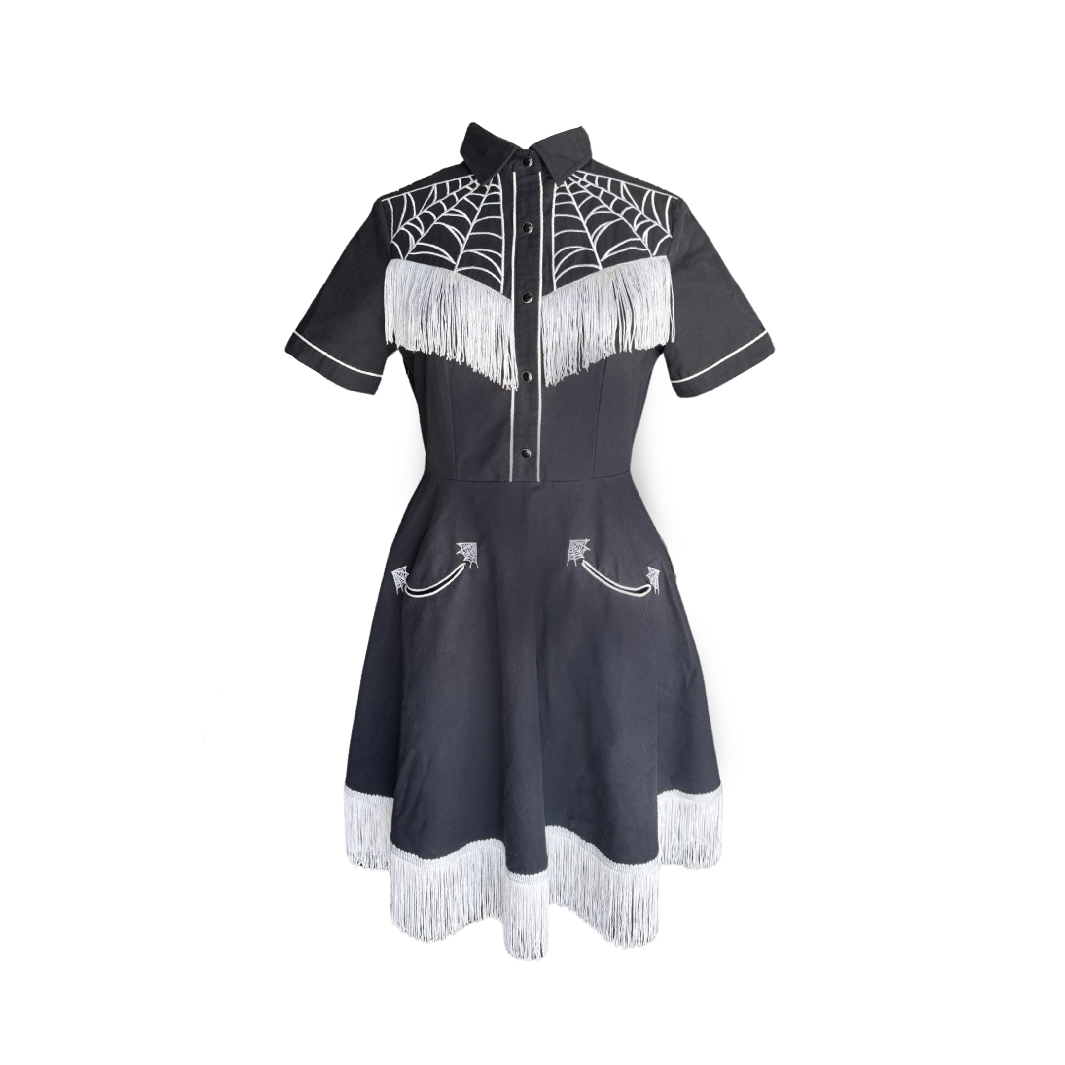 Sackcloth dress Spiderweb with linen embroidery